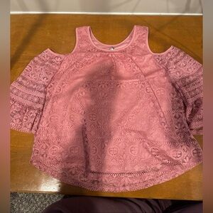 Knit Works Shirt Cold Shoulder Floral Size 20.5 PLUS lace -lined Cottagecore